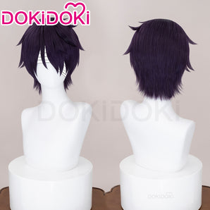 DokiDoki Anime Cosplay Wig Short Deep Purple Hair Men