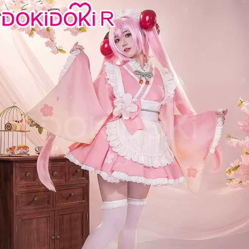 DokiDoki-R Cosplay Sakura Costume Cute Wabi-sabi Tea House Maid Sweet Dress Pink, Cherry Head Ornament-Order Processing Time Refer to Description Page
