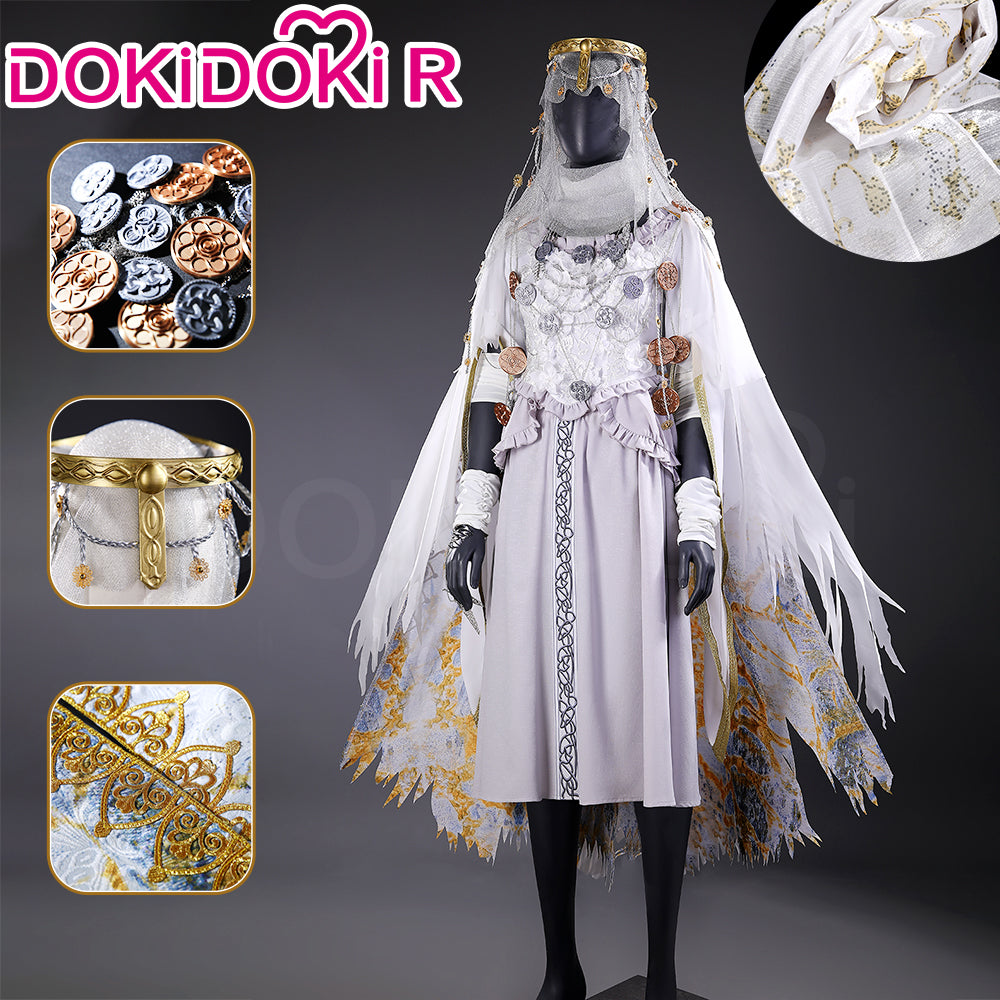【Size S-3XL】DokiDoki-R Game Cosplay Costume White Golden Dress Dawn