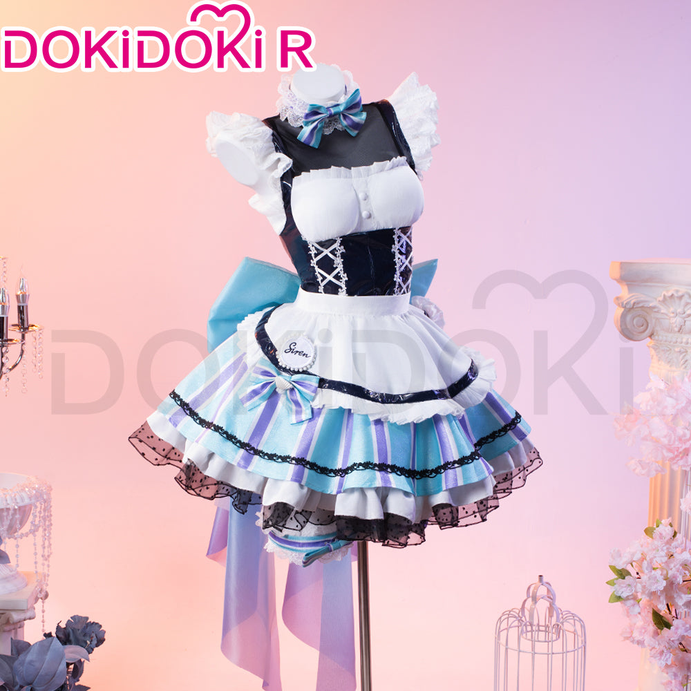 DokiDoki-R Game Cosplay Memorial Cafe Costume White Blue Maid Outfit