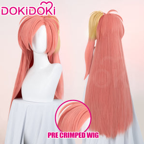 DokiDoki Anime Hell Hotel Cosplay Wig Long Straight Pink Yellow Pre Crimped Hair