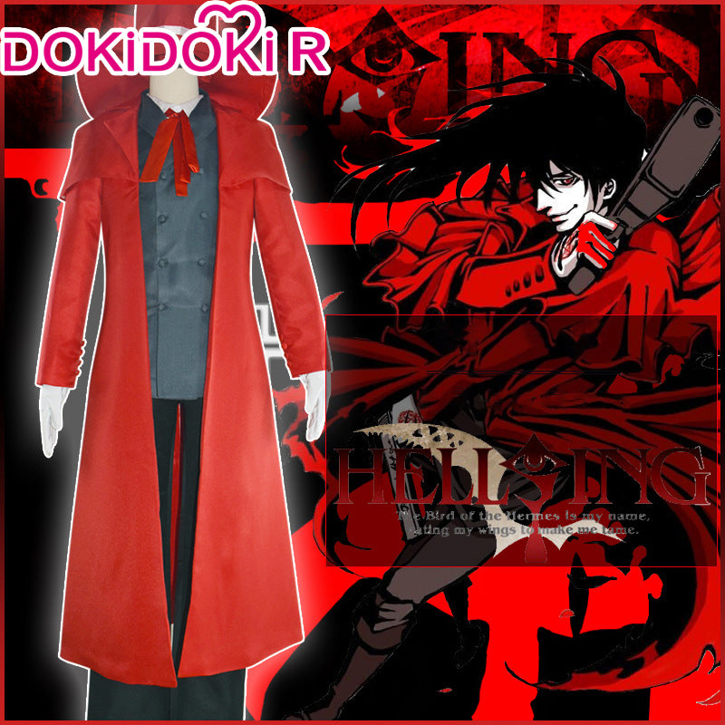 Anime Hellsing Ultimate Alucard Cosplay Costume Red Over Coat With Hat set