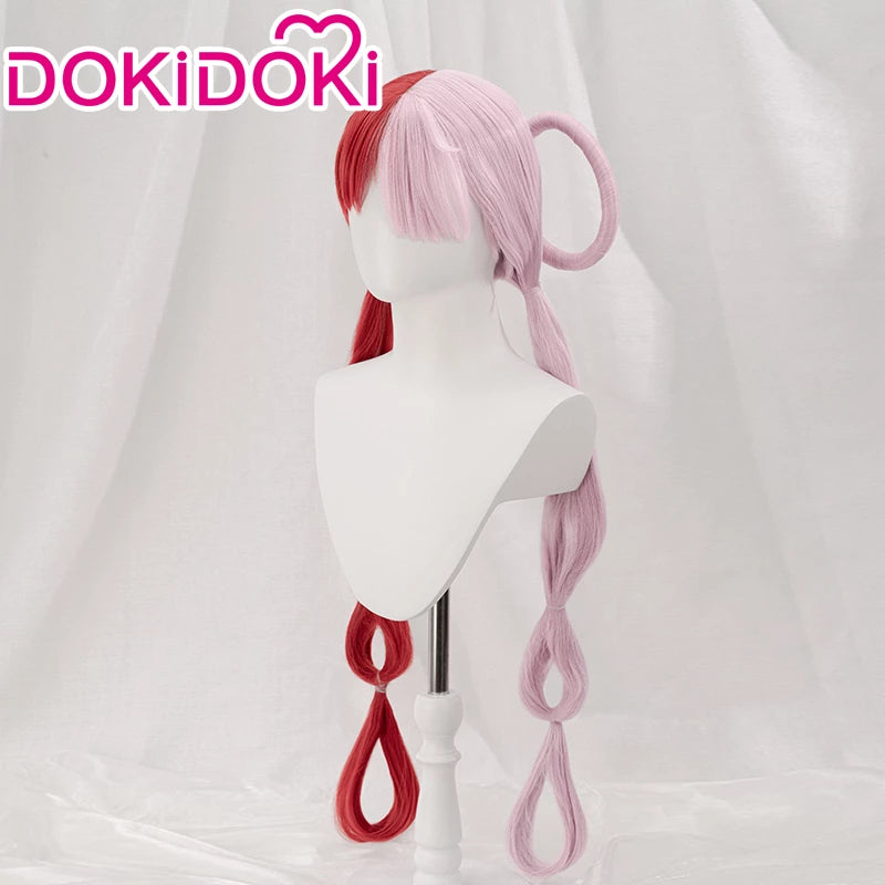 DokiDoki Anime Cosplay Women White Long Wig Cosplay Red Pink Hair