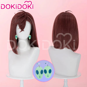 【Ready For Ship】DokiDoki Anime DDD Cosplay Momo Ayase Wig / Earrings Brown Red Straight Hair