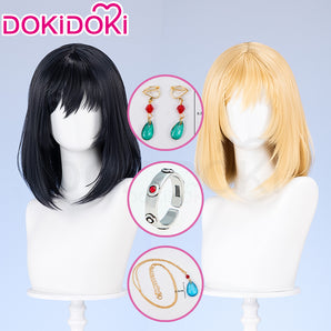 【Ready For Ship】DokiDoki Moive Cosplay Wig Black/ Golden Short Straights Hair / Ear Clip / Necklace / Ring
