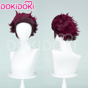 DokiDoki Anime Cosplay Wig Short Men Dark Red Hair