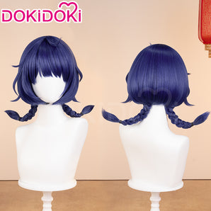 DokiDoki Game Genshin Impact Cosplay Xiang Ling Lantern Rite Wig Short Blue Hair Double Ponytails XiangLing