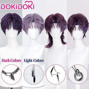 【Partially Ready For Ship】DokiDoki Game Love and Deepspace Cosplay Rafayel Wig / Ear Clip / Necklace Short Purple Hair Mullet Tidal Surge