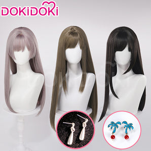【Partially Ready For Ship】DokiDoki Game Love And Deepspace Cosplay Main Character Wig / Earrings /Ear Clips Long Straight Pink/ Dark Green/ Black Hair Protagonist MC