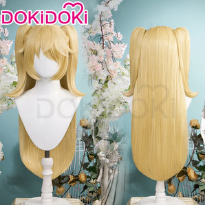 DokiDoki Game Genshin Impact Cosplay Fischl Wig Long Straight  Ponytail Blonde