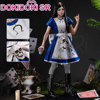 【Size S-3XL】DokiDoki-SR Game Alice: Madness Returns Cosplay Alice Costume Blue Dress, So please do not choose Express shipping option when placing