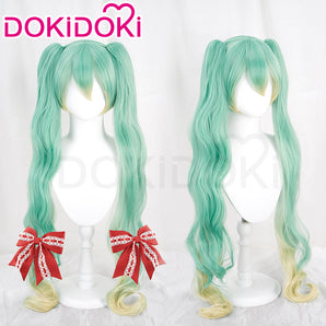 【Ready For Ship】DokiDoki Cosplay Wig Long Curly Green Wig Strawberry 15th anniversary/ Bow Knot