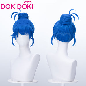 DokiDoki Game Cosplay Women Wig Blue Hair Buns x LE SSERAFIM