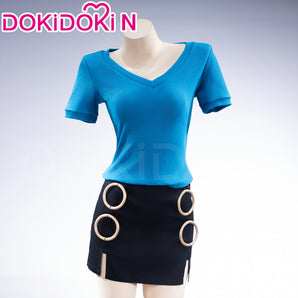 【Size XS-3XL】DokiDoki-N Movie Cosplay Women Costume Blue Shirt Black Dress Casual Wear Season 2
