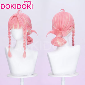 DokiDoki Game Cosplay Women Wig Pink Short Hair Blonde Highlight Bun x LE SSERAFIM