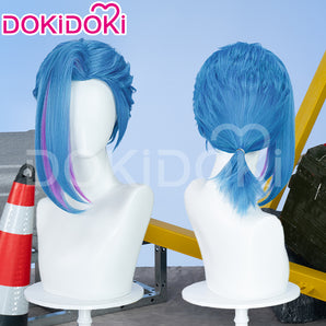 DokiDoki Anime Wig Cosplay Short Blue Ponytail Purple Highlights Hair