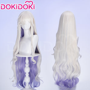 DokiDoki Game Arknights Cosplay Necrass Wig Long Curly Silver Purple Hair