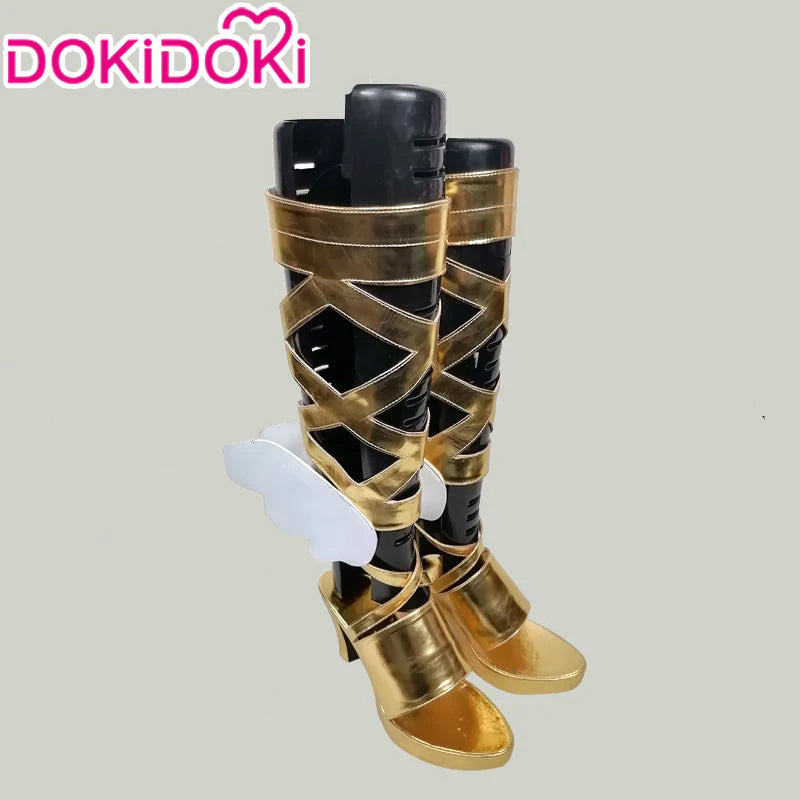 gold fancy dress boots Plattson Metallic Pointed Toe Knee-High Anime Cosplay – Unisex For Parties, Comic Con & Halloween Loafers