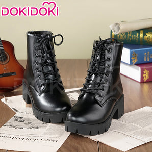 【Partially Ready For Ship】DokiDoki Black Cropped Boots Universal Version Zipper Design Mid Calf Boots