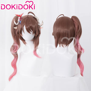 【In Stock】Dokidoki Game Arknights Cosplay Eyjafjalla Wig Long Curly Brown Pink Hair