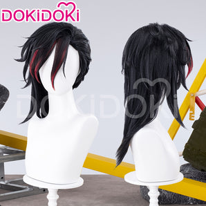 DokiDoki Game Cosplay Wig Long Straight Red Highlight Boxer Hair