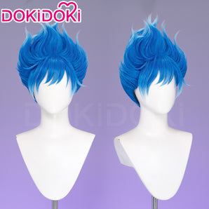 【Ready For Ship】DokiDoki Game Cosplay Wig Short Curly Spiky Electric Blue Hair