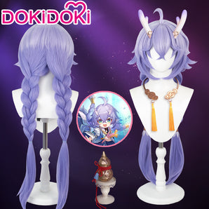 【Ready For Ship】DokiDoki Game Honkai: Star Rail Cosplay Bailu Wig/ Horn/Necklace/Hair Accessories Long Straight Purple Hair