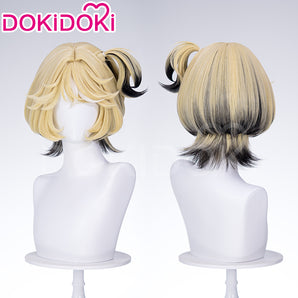 DokiDoki Game Identity V Cosplay Mechanic Wig Short Reverse Warping Yellow Black Highlight Hair Tracy Resnick idv