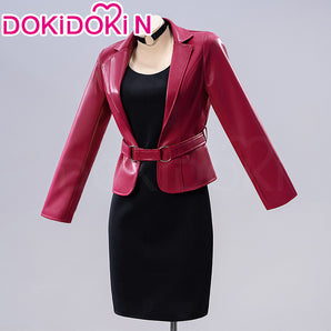 【In Stock】【Size S-2XL】DokiDoki-N Game Cosplay Red Leather Jacket Black Dress Costume Halloween