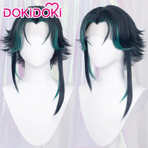 【US LOCAL SHIPPING 】【Front Lace】DokiDoki Game Genshin Impact Cosplay Xiao Wig Short Green Wig