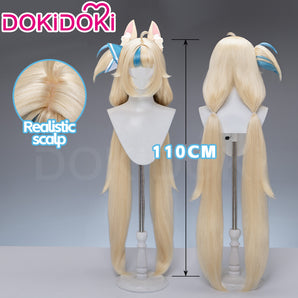 【Ready For Ship】DokiDoki Vtuber Cosplay Sameko Saba Wig Long Blond Hair Blue Highlight Twin Tails