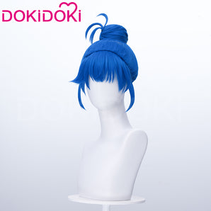 DokiDoki Game Cosplay Women Wig Blue Hair Buns x LE SSERAFIM