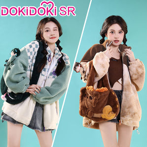 DokiDoki-SR Game Genshin Impact Cosplay Zhong Li Cosplay Casual Wear Doujin Winter Furry Coat Zhongli