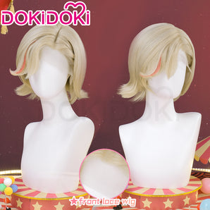 【US LOCAL SHIPPING 】【Front Lace】DokiDoki Game Genshin Impact Cosplay Fontaine Lyney Wig Short Silver Red Highlight