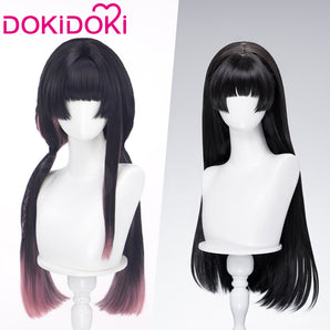 【Black Pink Gradient Ver Ready For Ship】DokiDoki Game Wuthering Waves Cosplay Chisa Wig Long Straight Black Hair Black Pink Gradient Hair Peach Parfait Swimsuit