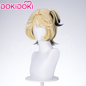 DokiDoki Game Identity V Cosplay Mechanic Wig Short Reverse Warping Yellow Black Highlight Hair Tracy Resnick idv