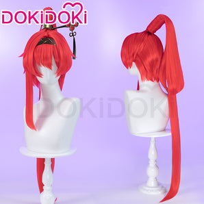 DokiDoki Game Wuthering Waves Cosplay Yinlin Wig Long Straight Special Ponytail Red Hair Yin Lin