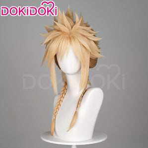 DokiDoki Game Cosplay Clloud Wig Short Straight Blonde Hair Double Ponytail Braid Dress