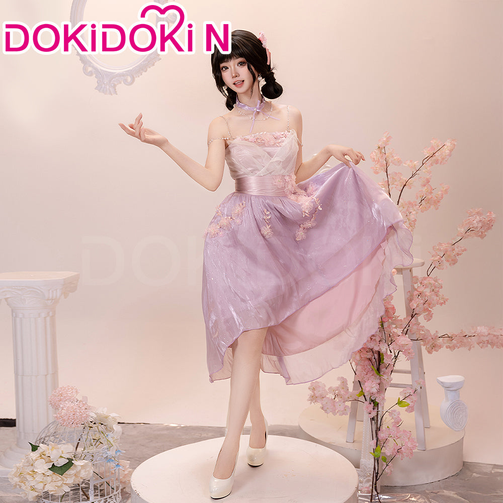 love and deepspace pink dress Love and deepspace MC Cosplay Costume Rippling Dream Dress with Sleeves and Necklace