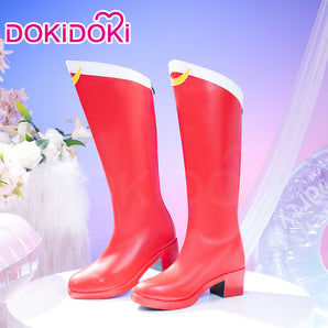 DokiDoki Anime Cosplay Red Long Boots Chunk-Heeled High Heels