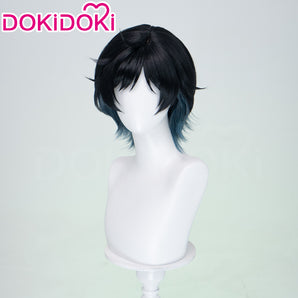 DokiDoki Game Cosplay Wig Short Straight Black Green Gradient Hair Snow