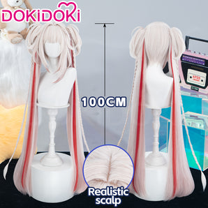 【Ready For Ship】DokiDoki Game Honkai: Star Rail Cosplay Sparxie Wig Long Straight White Hair Red Highlight Hair Twin Tails Sparkle SP Candy-Coated Waves