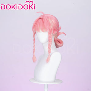 DokiDoki Game Cosplay Women Wig Pink Short Hair Blonde Highlight Bun x LE SSERAFIM