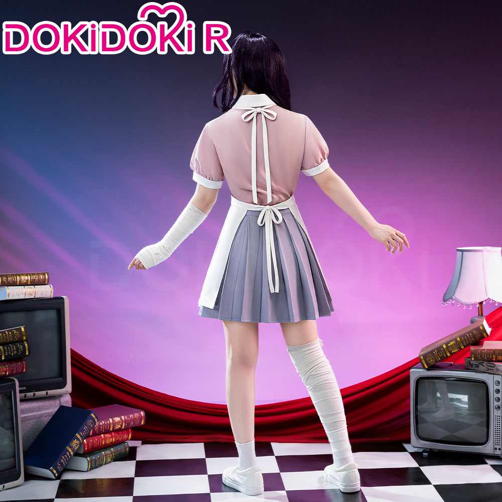 pink maid dress cosplay IEFIEL Womens French Maid Uniform Halloween Cosplay Costume Patent Leather Doll Collar A-line Dress Pink 4XL