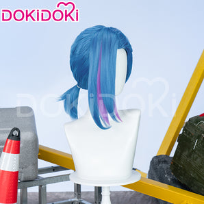 DokiDoki Anime Wig Cosplay Short Blue Ponytail Purple Highlights Hair