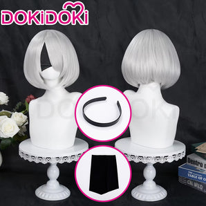 【Ready For Ship】DokiDoki Cosplay Game Cosplay Wig Women Short White Heat Resistant Hair / Eyeshade / Hairband