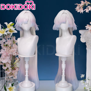 DokiDoki Game Wuthering Waves Cosplay Mornye Wig Long Straight Silver Light Pink Blue Dye Gradient / Back T Color Hair