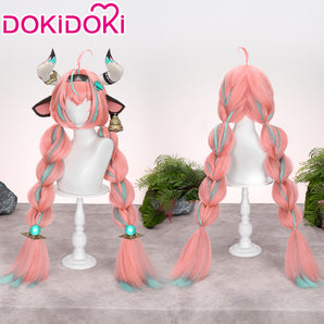 【US/EU LOCAL SHIPPING 】 DokiDoki Game Genshin Impact Cosplay Varesa Wig Long Pink Green Highlights Hair Removable Ahoge