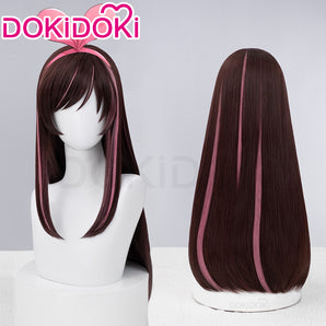DokiDoki Cosplay Wig Long Straight Brown Pink Hair