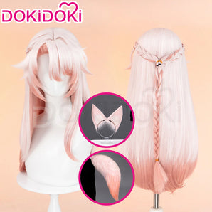 DokiDoki Game Honkai: Star Rail Cosplay Jiaoqiu Wig Long Straight Pink Hair / Ear / Tial Jiao Qiu